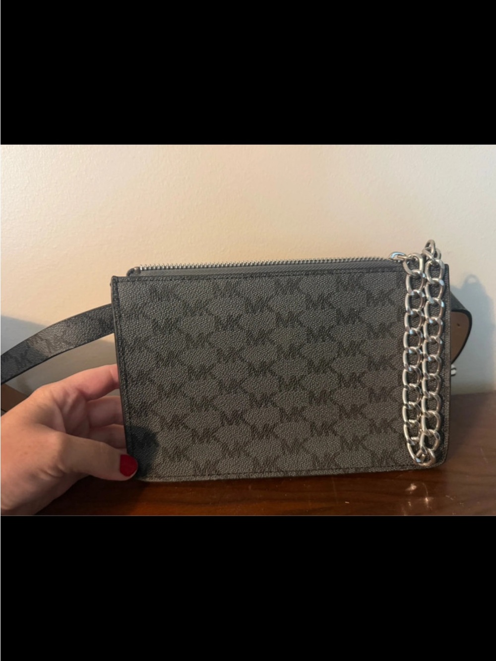 Michael Kors Blue MK Logo Belt Bag with Silver Chain - Picture 2 of 3